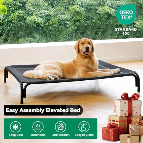 Elevated Dog Bed Raised Outdoor Dog Cot for Large Dogs, Installation Requires No Tools, Frame with Washable Cooling Breathable Mesh Anti-Slip Feet, Indoor Pet Bed, Black, 43.3 Inches - Image 3