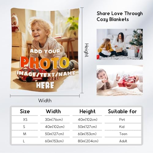 Custom Blanket Gifts with Picture, Personalized Blankets for Kids, Customized Gifts with Photo Text, Warm Flannel Throw for Women Men Adults, 60"x80"