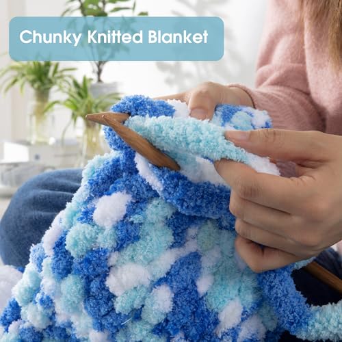 Image of MABOZOO Tie Dye Chunky Yarn for Crocheting & Knitting, 8 Pack - Soft Plush Blue Fluffy Jumbo Chenille Yarn,Giant Thick Fuzzy Bulky(26 yds, 8 oz Each Skein)