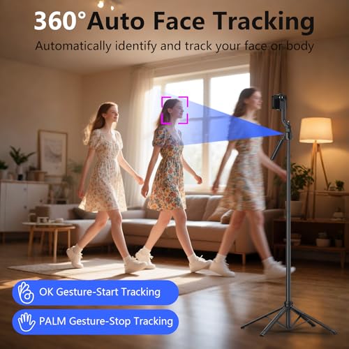 Image of Auto Face Tracking Tripod with Light, 63 inch Foldable Selfie Stick for iPhone, Phone Tripod Stand with Remote, Phone Holder Tripod for TikTok Content Creator Vlog Video Recording