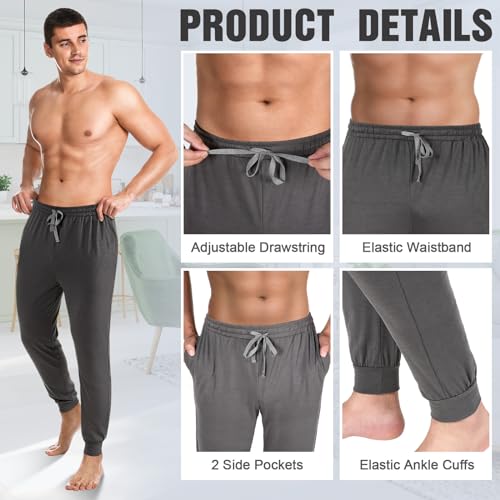 3 Pack Mens Cotton Sleepwear Pajamas Pants with Pockets, Soft Drawstring Lounge Bottoms Pjs for Men3