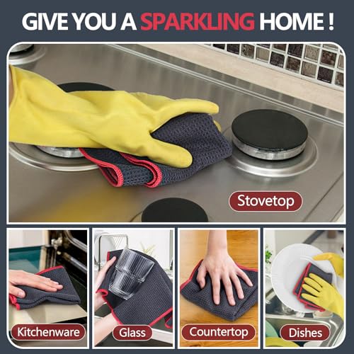 Airlab 6X Waffle Pattern Glass Cloths for Windows, Reusable Absorbent Kitchen Dish Cloths, 400 GSM Thickened Magic Microfiber Cleaning Cloth Streak Free, Bathroom Drying Cloth for Mirror, 30x30cm