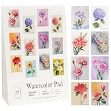RGBMIX 12 Sheets Flower Watercolor Paper Book 9x12'' Watercoloring Paper Pad Arts 100% Cotton Water Coloring Pad Paint Stress-Relief Painting Art Painting Supplies Ideal for Beginners