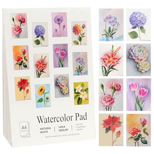 RGBMIX 12 Sheets Flower Watercolor Paper Book 9x12'' Watercoloring Paper