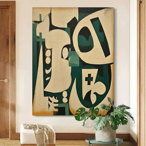 Art mural abstrait vert pour sublimer un grand mur de salon minimaliste