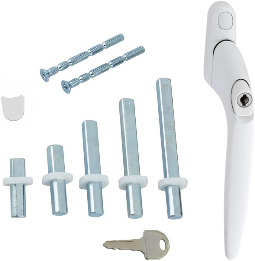 Universal Inline uPVC Window Handle โ Lockable, Ambidextrous, Multi-Spindle โ White with White Button (1 Pack)