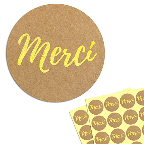 4cm Merci Autocollants Ronde Gold - Paquet de 200