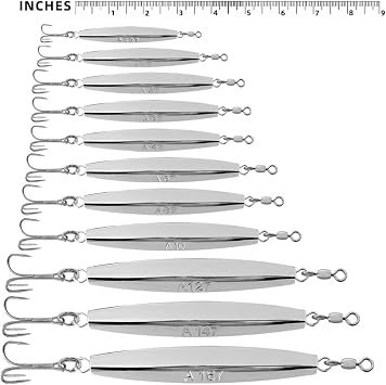 Diamond Jigs 10oz, 7 Pcs Chrome Finish, for Saltwater Vertical Jigging, Includes Heavy-Duty Metal Bodies, Ideal for Striped Bass, Bluefish, Tuna & Offshore Big Game Fishing