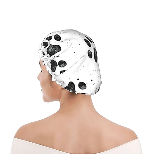 Miniatura 8 de Gorro de ducha con estampado de patas de perro, suave, reutilizable, doble capa impermeable, gorro de baño para mujer, transpirable,