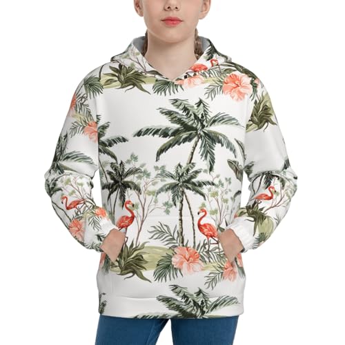 Flamingo Palm Trees Kid Hoodies Boys Sweatshirts Girls Pullover with Pocket