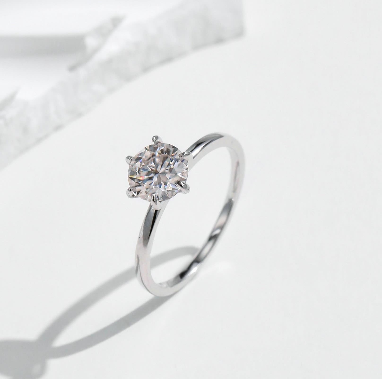 Fede Anello Donna Oro Bianco 9K/14K, 6.5x6.5 MM Moissanite Bianco Rotonda, Solitario, Gioielli Pietra Anello Misura 7-22