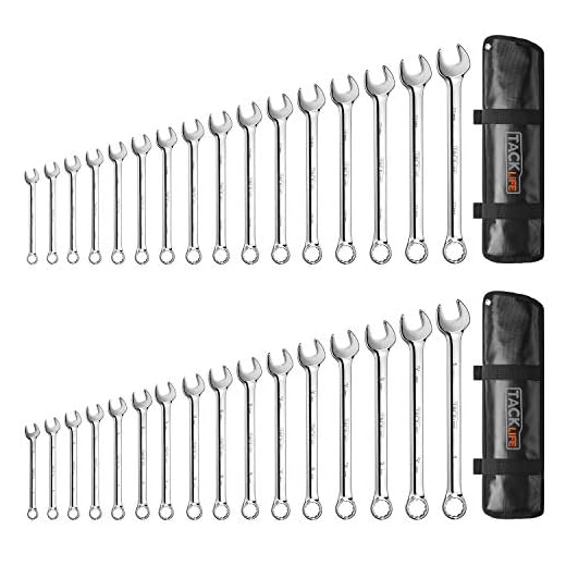 TACKLIFE 32PCS Combination Wrench Set Metric and Standard, 1/4-1 Inch, 7-22MM, Open End and Box End Wrench Set, Chrome Vanadium Steel With Tool Roll