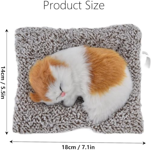 Image of Sleeping Cat Plush Toy with Press Simulation Sound, Sleeping Cat Stuffed Animal Fur Soft Toys with Sound for Kids Car Dashboard Cat & Office Desk (Stripped Orange)
