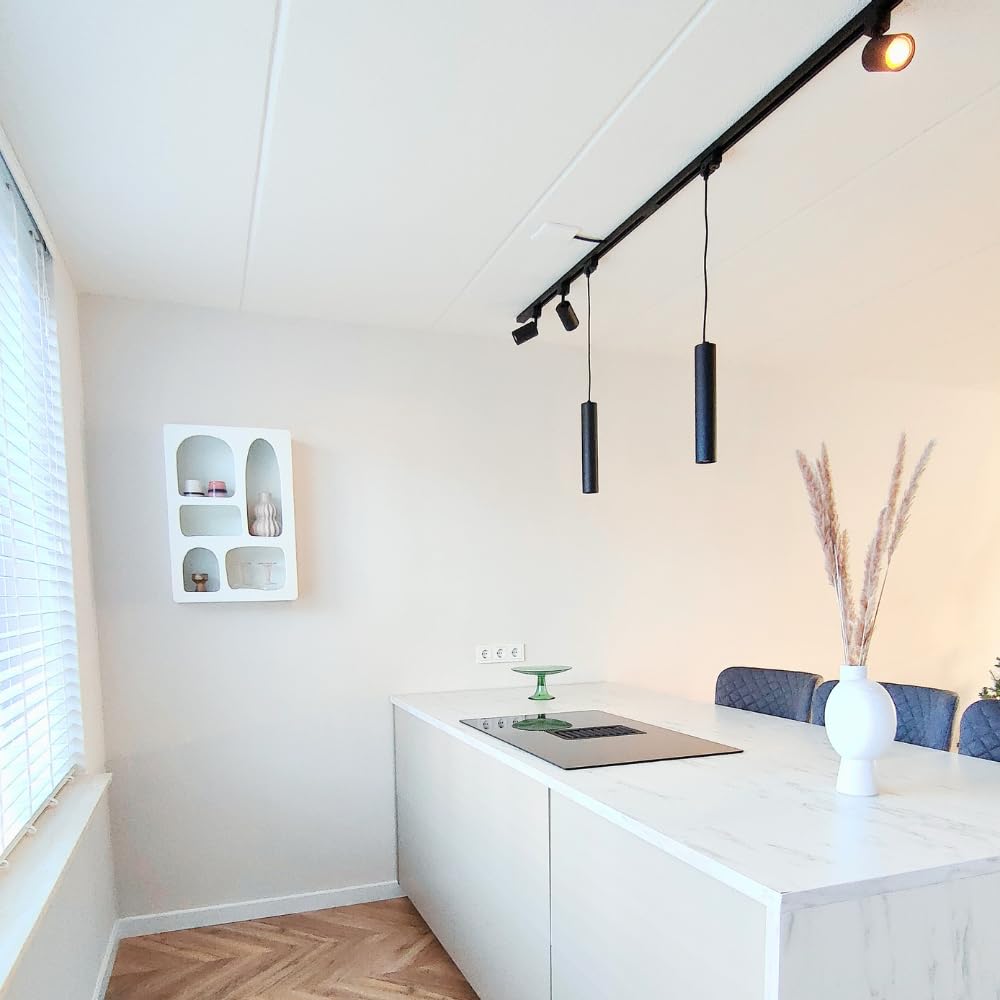Qub Focus III 1-Phasen Led Schienensystem Komplettset - 300cm - Set 3 Spots und 2 Pendelleuchten - 3x 1m Licht Schienensystem - I-Form - GU10 & LED-Kompatibel - Erweiterbar & flexibel - Schwarz