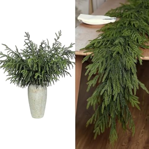 YXZZWL 8 Pcs Christmas Norfolk Pine Branches, 36 Inch & 5 FT Real Touch Norfolk Pine Garland for Holiday Fireplace Mantle Window Indoor Outdoor Decor Cover
