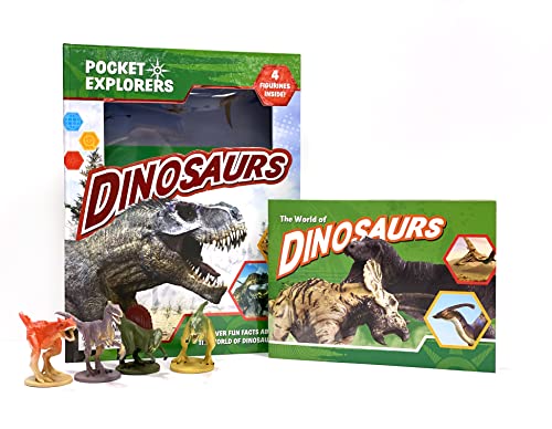 Phidal Dinosaurs Pocket Explorers - Activity Books for kids, 22-page fun facts book, 4 figurines