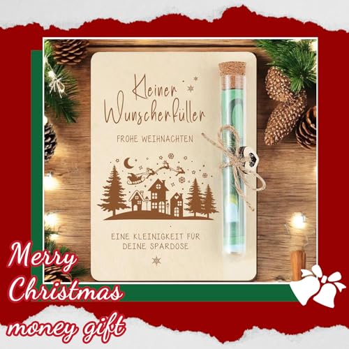 Weihnachten Geldgeschenk Holz 13 x 10 cm - Lustige Weihnachtsgeschenke - originelle Geldgeschenke Verpackung Weihnachten mit Reagenzglas - Weihnachtengeschenke für Frauen Männer Freunde Familie