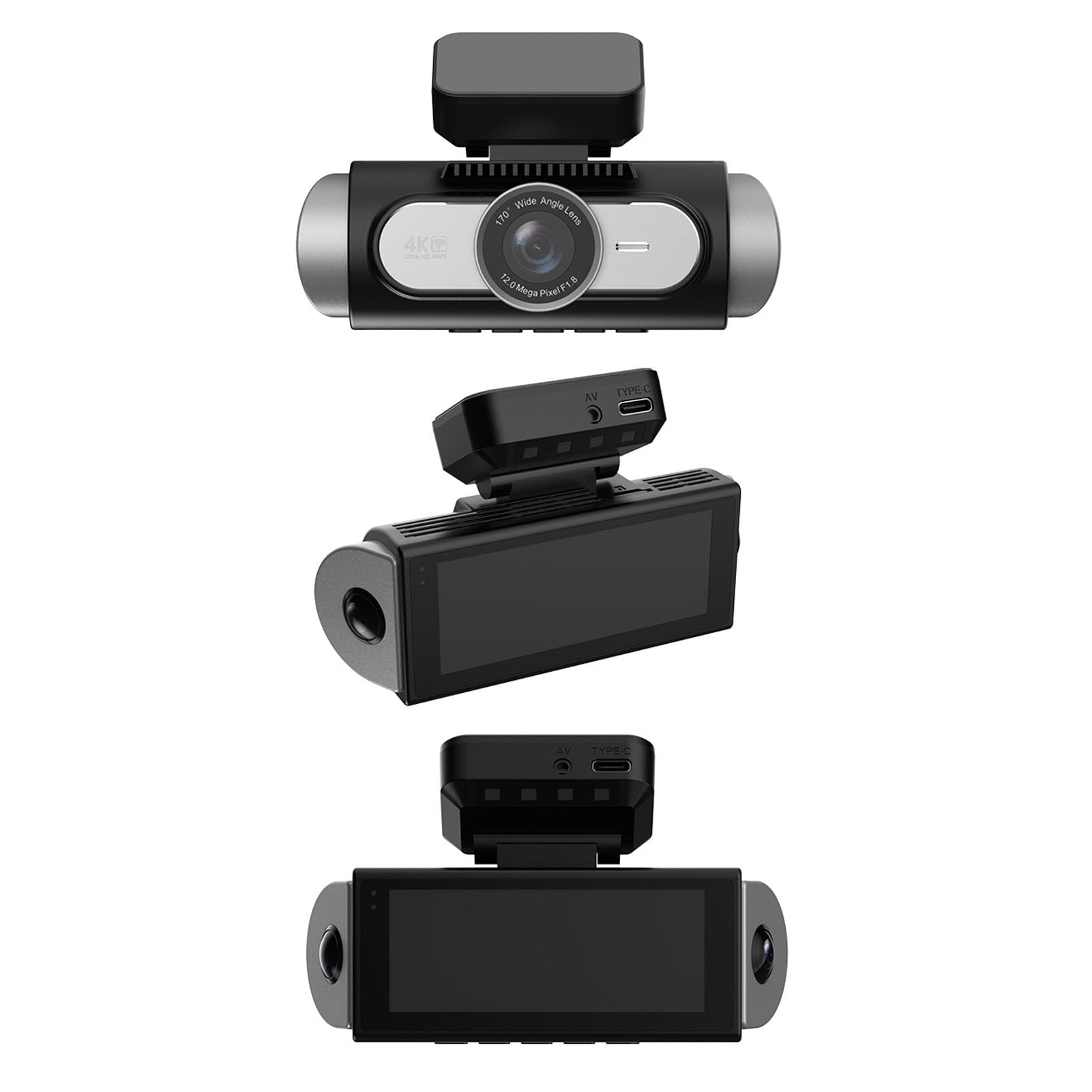 VBESTLIFE Cámara de Salpicadero 4K, DVR para Coche con Visión Nocturna Delantera y Trasera de 4 Lentes con Pantalla de 3 Pulgadas, Gran Angular de 170°, Sensor G, Monitor de