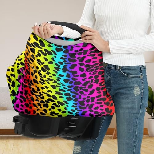 Image of Youngerbaby Leopard Colorful Nursing Cover Carseat Canopy Car Seat Covers for Babies Mom Breastfeeding Scarf Infant Multi Use Cover for Baby Stroller Shopping Cart Feeding High Chair