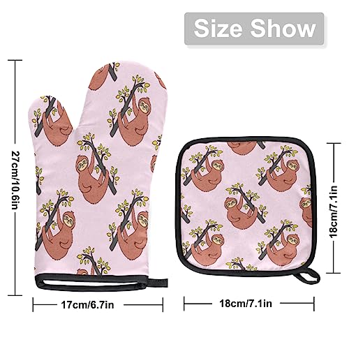 Sloth Adorable Oven Mitts And Pot Holders Set 10.6 Inch Long Oven Mits Mittens Heat Resistant Potholders Oven Gloves Hot Pad For Baking Cooking Kitchen Grilling Bbq Gifts 4 Piece Set #TOP1