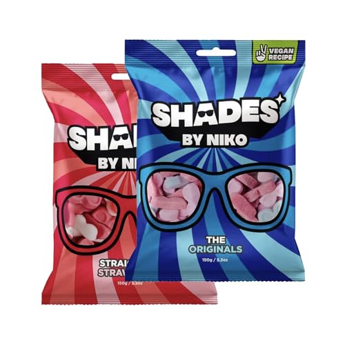 Shades by Niko Vegan Gummy Sweets 2 Pack Straight Up Strawberry + The Originals Halal Fruit Flavoured Candy 2 x 150g Pouches 300g