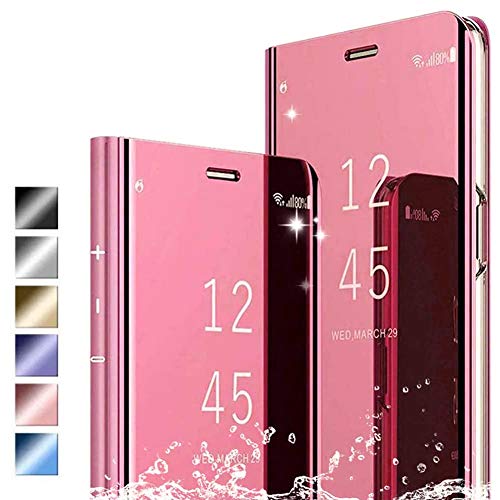 Hikissny Custodia Huawei P10 Lite Cover, Specchio Portafoglio Case Clear View Standing Cover Mirror Copertura Shell Flip Custodia Case Cover per Huawei P10 Lite, Oro rosa