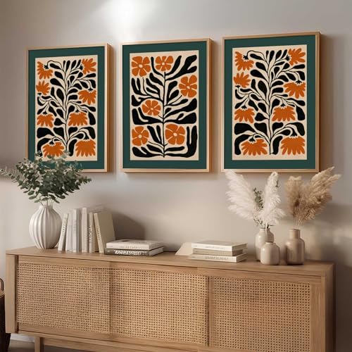 Image of kotart Aesthetic Floral Art Home Decoration | Boho Floral Paintings With Frame For Living Room Bed Room Hotel Wall Decor Digital Reprint Set of 3 (19X25 inch)