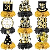 2026 Happy New Year Party Honeycomb Centerpieces 12Pcs New Year Countdown Clock Theme Centerpieces for Table New Years Eve Party Decorations for Hello 2026 Midnight Countdown Events Supplies