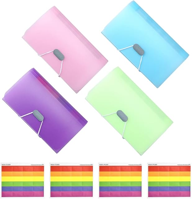 ANTHYTA 4 Pcs Expanding File Organisers,A6 Size Accordion Folder with 13 Pockets,Filing Boxes Document Organiser,Plastic Wallets Receipt Organiser for Filing Folders and Storage Files,4 Color