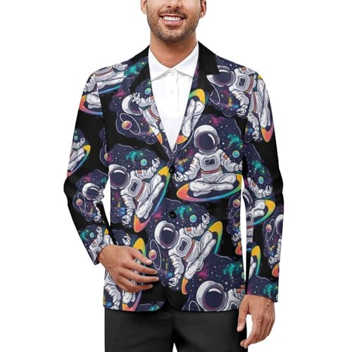 Meditating Astronaut Galaxy Spaceman Men's Suits Dress Business Formal Suit Print Jackets Coat for Wedding Party