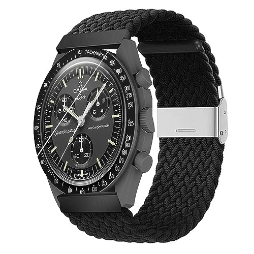 Band Compatible with Moonswatch, Stretchy Sport Solo Loop Strap Elastic Nylon Braided Women Men Strap Bracelet Wristband Replacement Compatible with Omega X Swatch Moonswatch Speedmaster with
