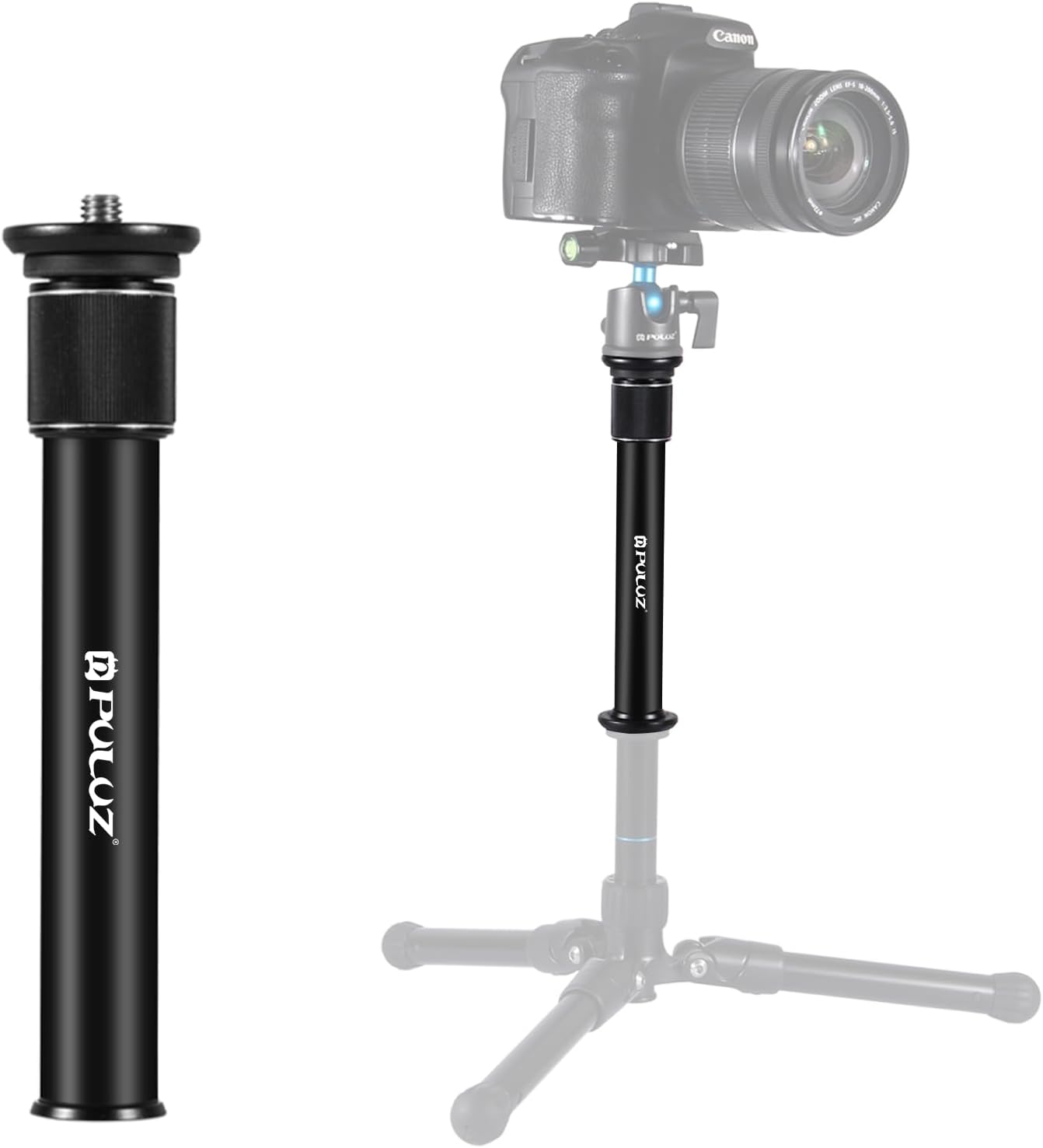 PULUZ 30cm Camera Tripod Pole with 1/4 inch Screw & 3/8 inch Screw Adapter, Tripod Extension Rod Monopod for SLR Cameras