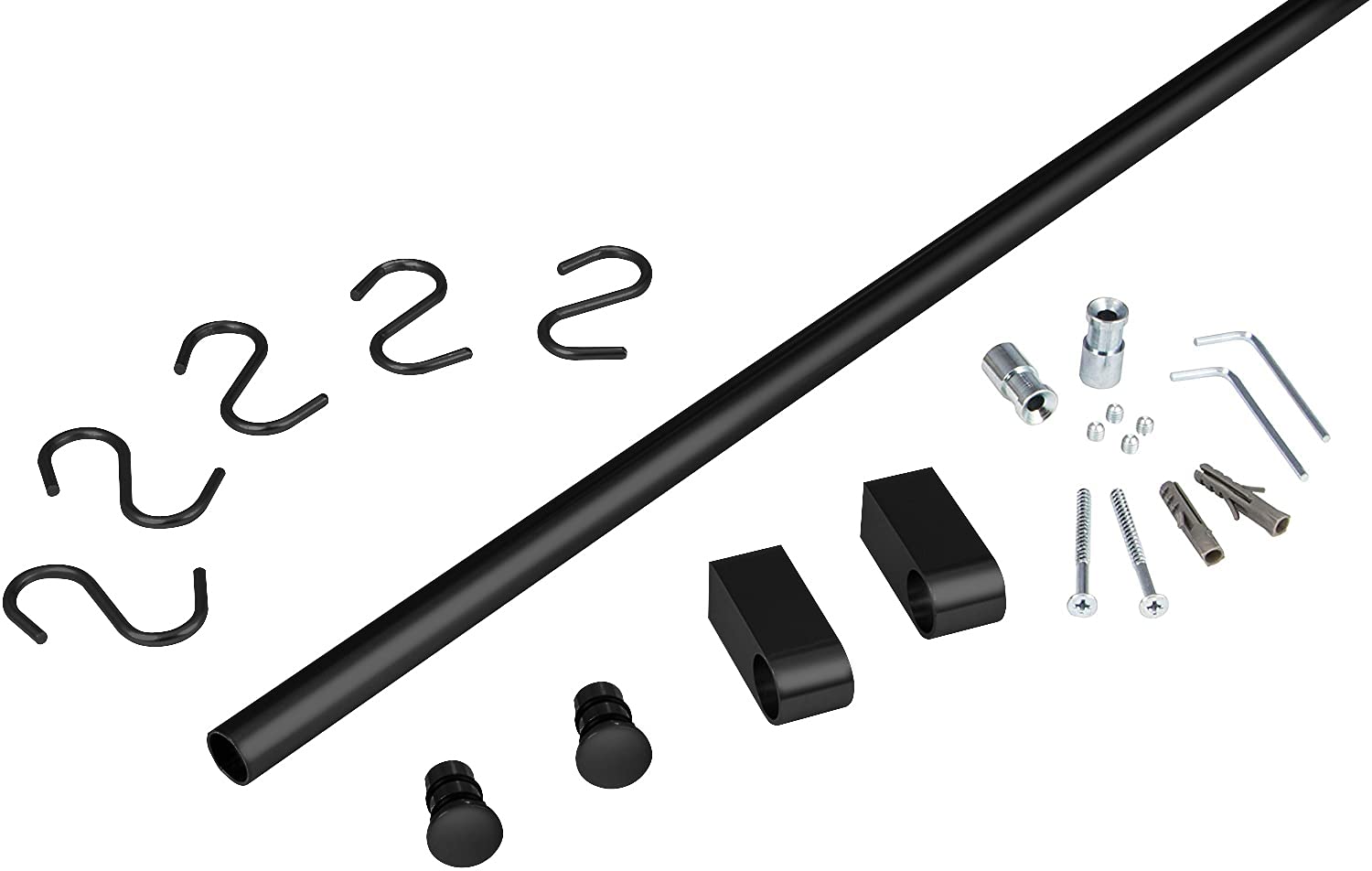 Gedotec design ringhiera cucina sistema di ringhiere a parete cucina | nero opaco | set di ringhiere lunghezza: 1200 mm | sistema di ringhiere con 5 ganci a S con materiale di fissaggio | 1 set comp