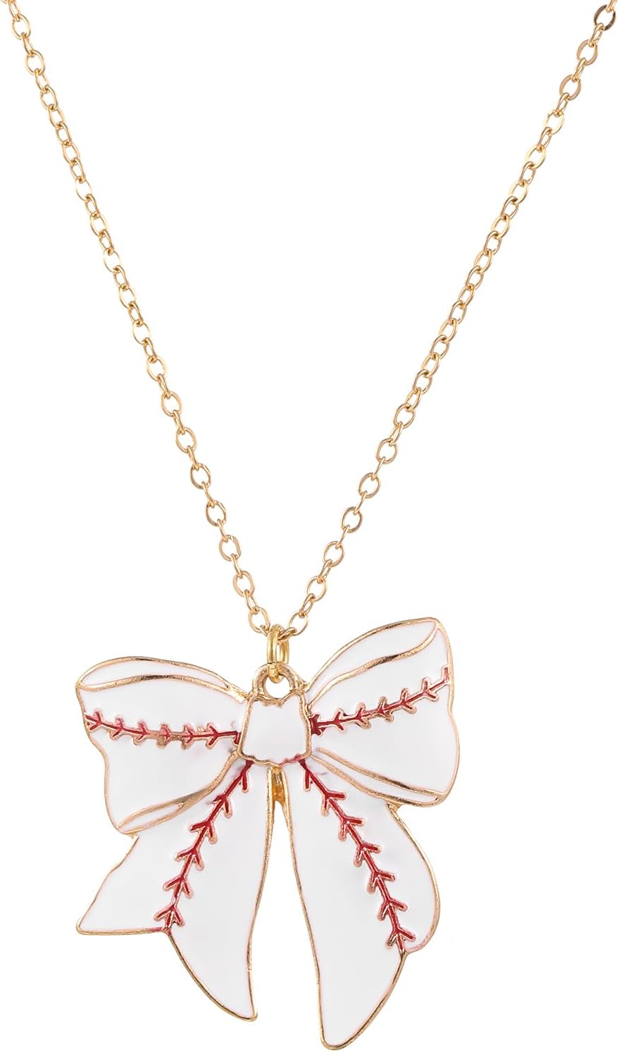 Baseball Pendant Necklace for Women | Baseball Bow Bat Necklace | Game Day Sport Jewelry Gift for Fan