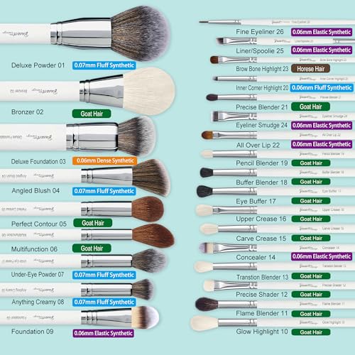 Professional Makeup Artist Brushes Set 26Pcs Real Natural Goat Hair Labeled White Makeup Brush Set with Foundation Powder blush concealer blending eyeshadow contour make up brushes set