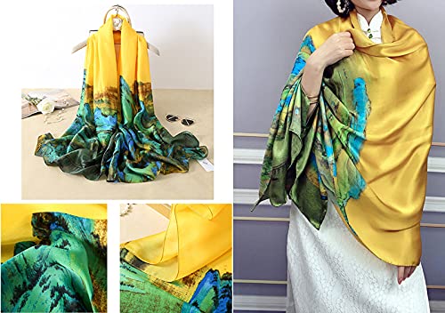 Image of ZDMHSH Fashion Scarves Scarf 100% Silk Feeling Scarf Silk Like Scarves Long Lightweight Sunscreen Shawls for Women