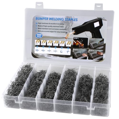 3000PCS Plastic Welding Staples 0.6/0.8mm 6 Types Hot Stapler Kit for Car Bumper Dashboard & Lamp Holder Repair Stainless Steel Welder Staples for Plastic Welding Gun