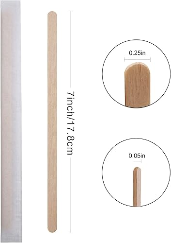 Miniatura 2 de BLUE TOP Agitadores de madera envueltos individualmente en papel de 7 pulgadas, 500 unidades, palitos de madera desechables para cafétébebidas