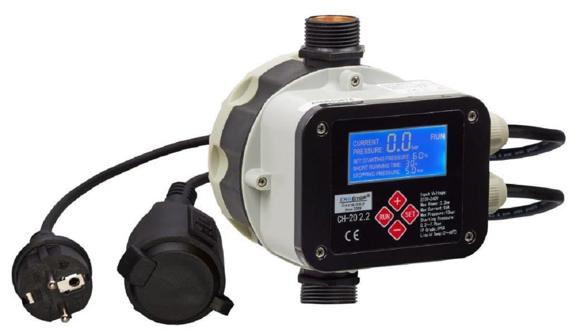 Kreiselpumpe 1,1 Kw Edelstahl 5400 L/h, 6,5 Bar Gartenpumpe mit Druckschalter einstellbar und Trockenlaufschutz