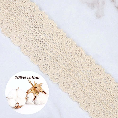 Vu100 Crochet Lace Trim Ribbon Cotton, 1-1/4 Inches Sewing Lace Fabric Trim, For Gift Wrapping Lace Ribbon Diy Craft Wedding Decor(10Yards, Beige) #TOP1