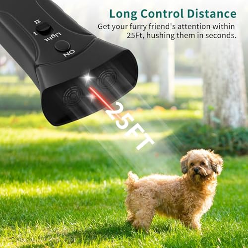 Antibell Ultraschall Gerät, 2 Modi Anti Bell Gerät Hunde mit Stroboskop Taschenlampe, 25 Fuß Hundetrainings Antibell für Hunde für Meisten Hunde im Innen und Außenbereich Handheld Anti Bellen Gerät