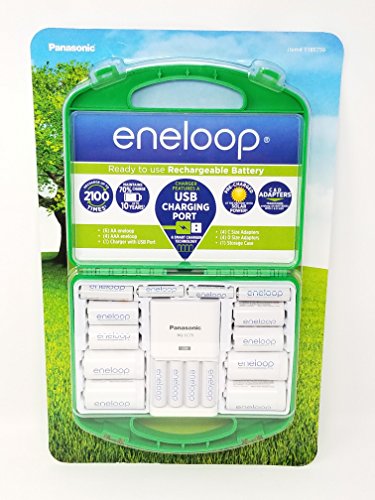 Panasonic Eneloop Rechargeable Battery Kit/Set 6 x AA, 4 x AA, with C and D adapters (Original Version)