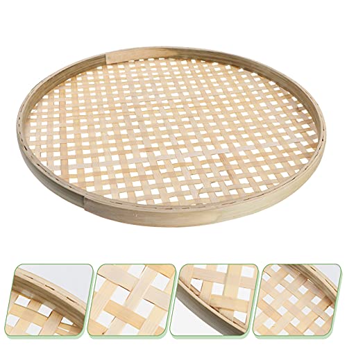 DOITOOL Round Woven Bamboo Basket Tray Bamboo Sieve Flat Shallow Drying Food Fruit Basket Dome Lid Cover for DIY Wall Hanging Decorations Indoor Outdoor 26CM - Thumbnail 5