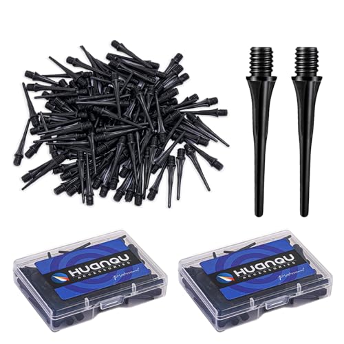 HUANQU 200pcs Dart Points Soft Tip Dart Tips with 2 Storage Cases 2BA Plastic Dart Tips Replacement Dart Points for Soft Tip Darts Board Darts for Electronic Dart Board Durable Darts Accessories
