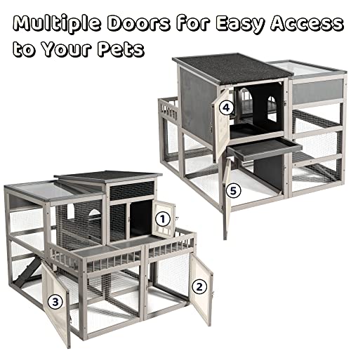 Wishive Rabbit Hutch With Yard, Wooden Rabbit Cage With Doors, Bunny Hutch With Run, Outdoor Rabbit House With Waterproof Roof, Deep No Leak Pull Out Tray, Outdoor Chicken Coop #TOP3