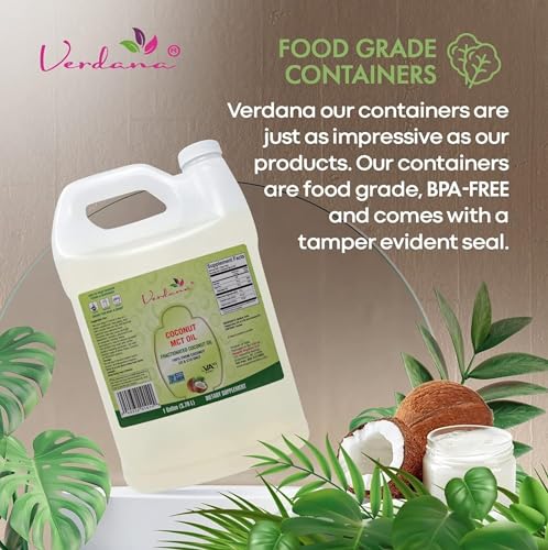 Verdana Coconut MCT Oil – Fractionated Coconut Oil – 1 Gallon – 100% Genuine – No Palm Kernel Used – Kosher Food Grade - Non GMO – Vegan – for Keto, Paleo, Sports Nutrition, Aromatherapy, Massage 8 514VqPeWI2L