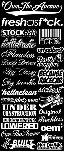 26 Vinyl Decal Stickers Sheet Pack/Lot JDM Drift Stance Low Drift Type R Mega #2 White