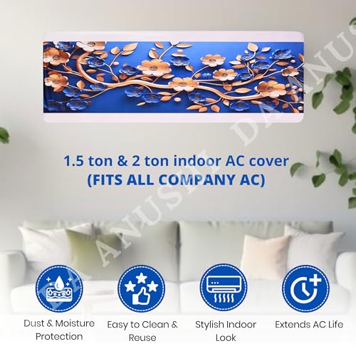 Image of Printed Split Ac Cover Combo Indoor Unit For 1.5 Ton Capacity AC, Inner Unit Ac Cover, All Weather Cover /Attractive Digital Prints /Dustproof /Water Resistant (Golden Floral & Gold Deer)