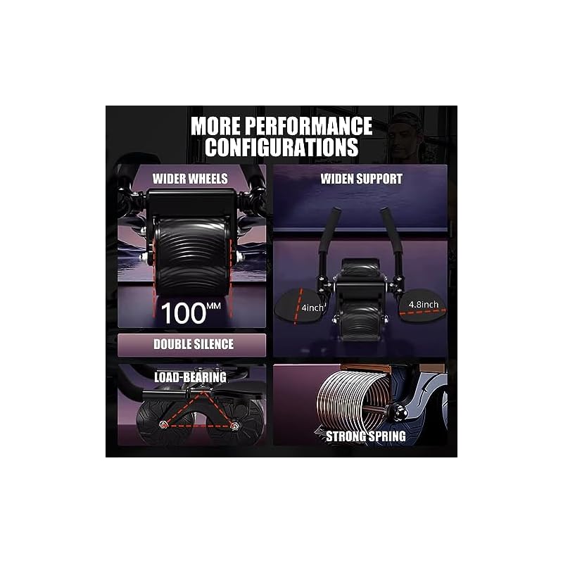 YOGIMOONI Automatic Rebound Abdominal Exercise Elbow Support Wheel with Mobile Holder- Non Slip Double Wheels Professional Core Strength Training Ab Roller Fitness Equipment for Workout Home Gym - Image 5