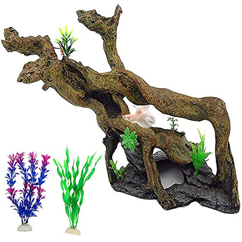 PINVNBY Resin Driftwood Aquarium Decoration Tree Branch Fish Tank Trunk Ornament Betta Log Reptile Climb with Holes for Fish Shrimp Lizard Gecko(3 PCS)